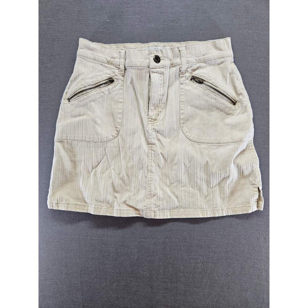 Alfredo Venini Beige Textured Stripe Utility Mini Skirt Size S24028 Ramie Cotton